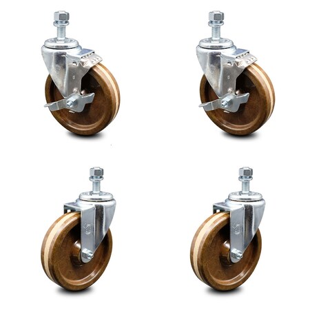 Service Caster 5 Inch High Temp Phenolic Wheel Swivel 1/2 Inch Threaded Stem Caster Brakes, 2PK SCC-TS20S514-PHSHT-121315-2-TLB-2